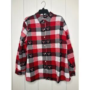 Collections Etc Women’s XXL Christmas Plaid  Button-Up Shirt 100% Cotton